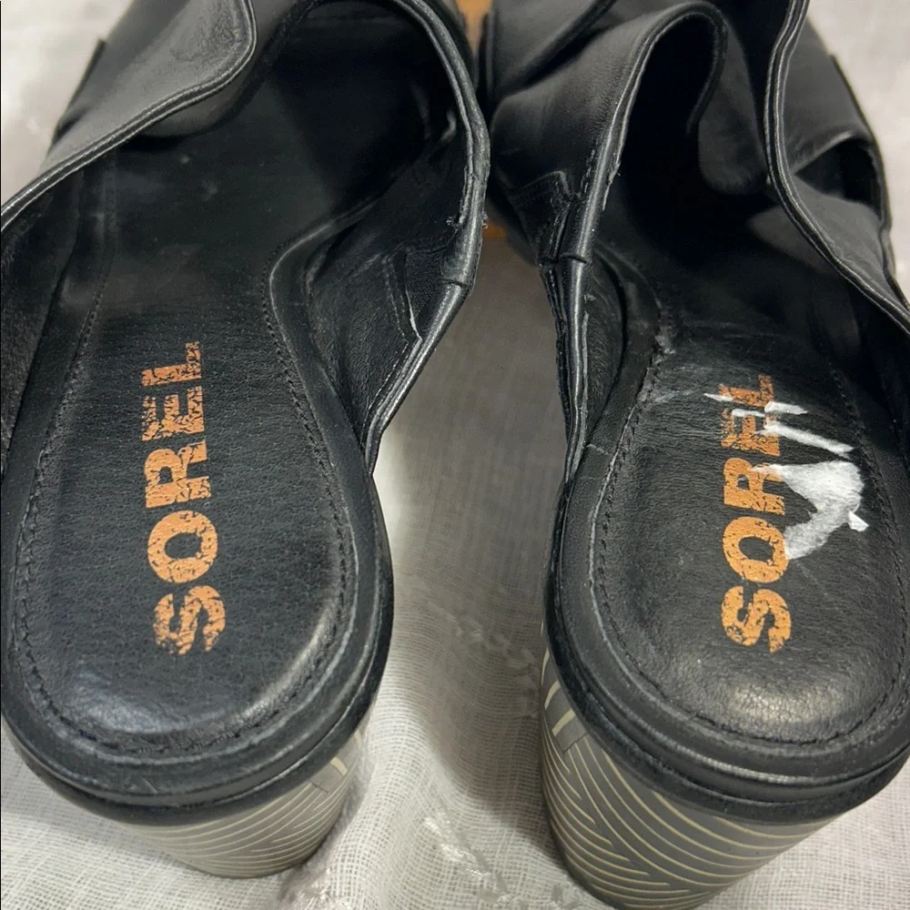 Sorel almost NEW soft glove leather slide in stacked heel sandals